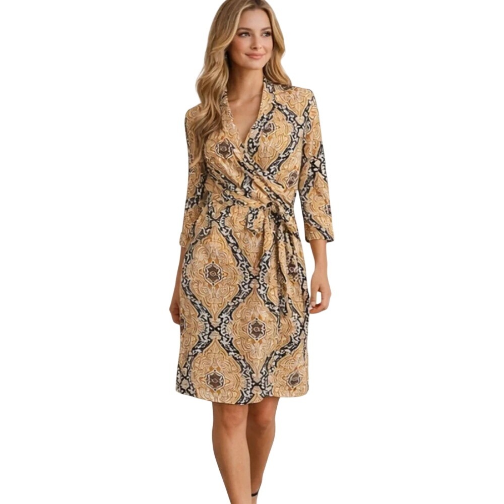 J. McLaughlin Faux Wrap Dress Size XL Catalina Cloth 3/4 Sleeve
